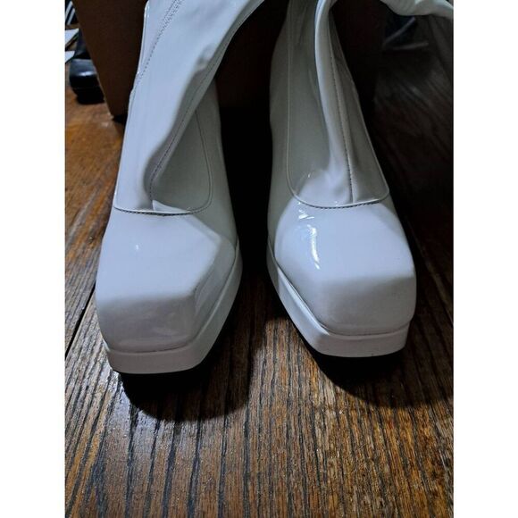 New Size 42 (11) White Long Side Zip Chunky Heel Boots Go Go Boots - Picture 9 of 10